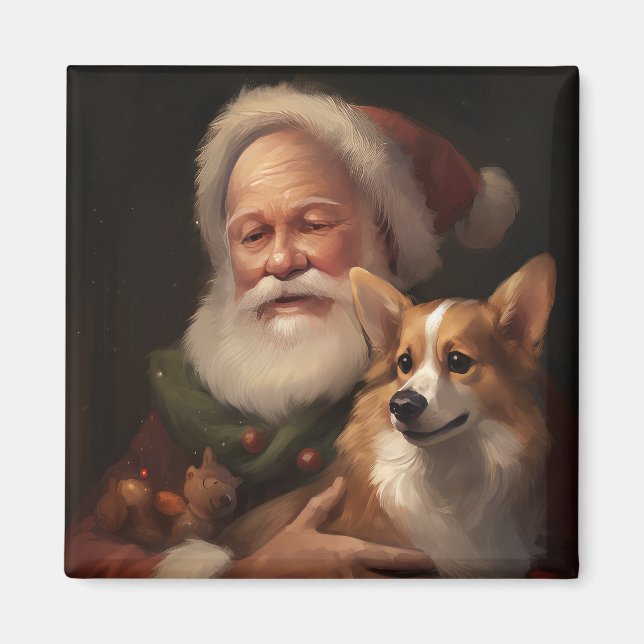 Imán Corgi Con Navidades festivos de Santa Claus (Frente)