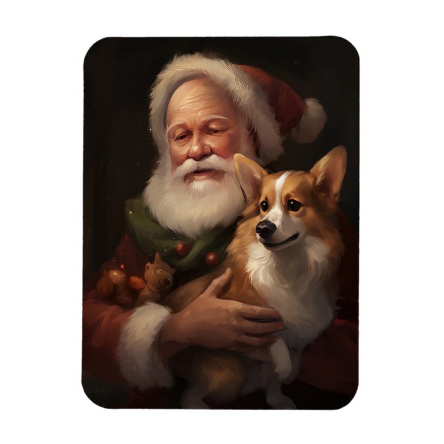 Imán Corgi Con Navidades festivos de Santa Claus (Vertical)