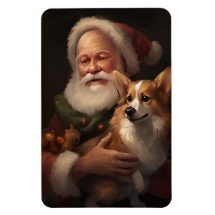 Imán Corgi Con Navidades festivos de Santa Claus