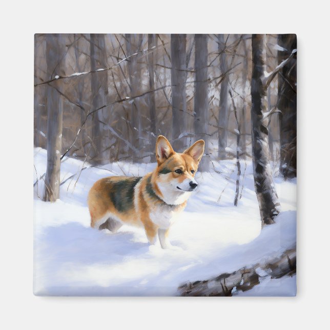 Imán Corgi Deja que nieve Navidad (Frente)
