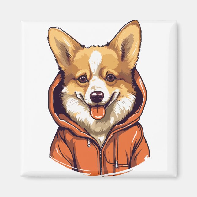 Imán Corgi Divertido con Sudadera (Frente)