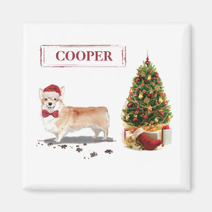 Imán Corgi Divertido Navidad Perro con Árbol