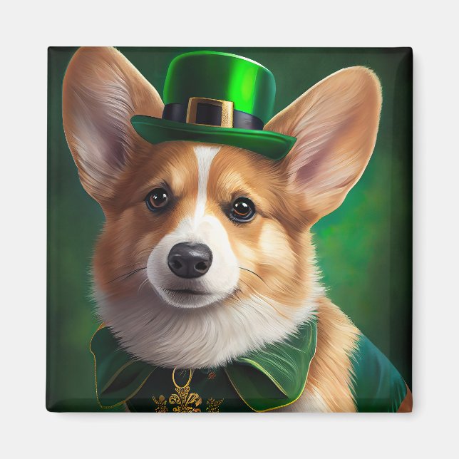 Imán Corgi Dog in St. Patrick's Day Dress (Frente)