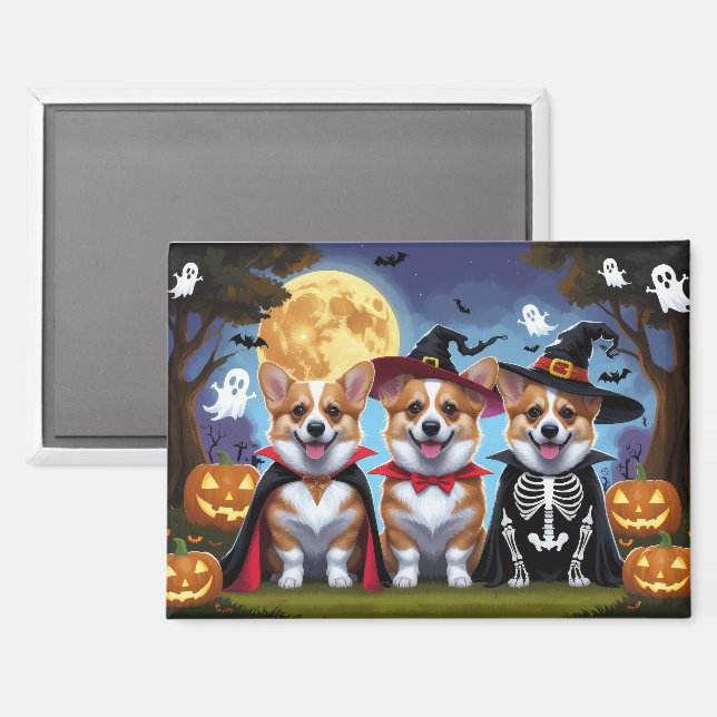 Imán Corgi Dogs Calabaza Halloween Funny (Anverso/Reverso)