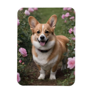 Imán Corgi En Rosas Rosa,