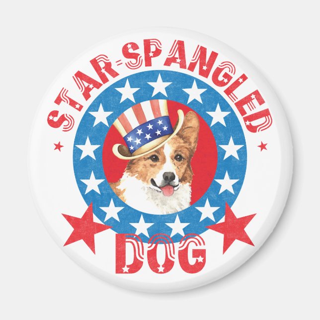 Imán Corgi galés patriótico (Frente)