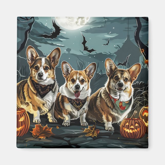 Imán Corgi Halloween Espeluznante (Frente)