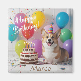 Imán Corgi Happy Birthday