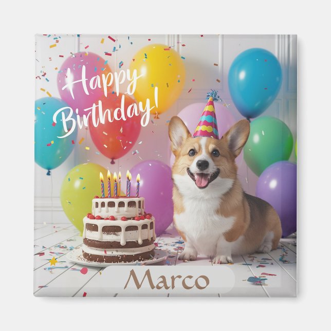 Imán Corgi Happy Birthday (Frente)