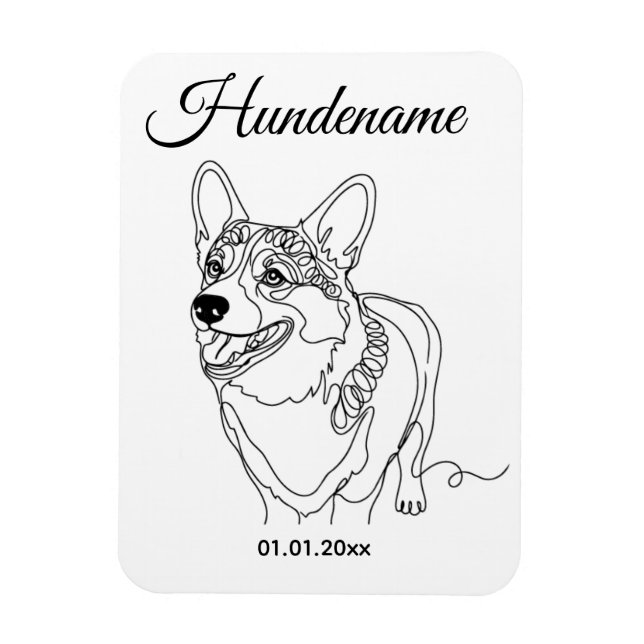 Imán Corgi Line Art personalized dog (Vertical)