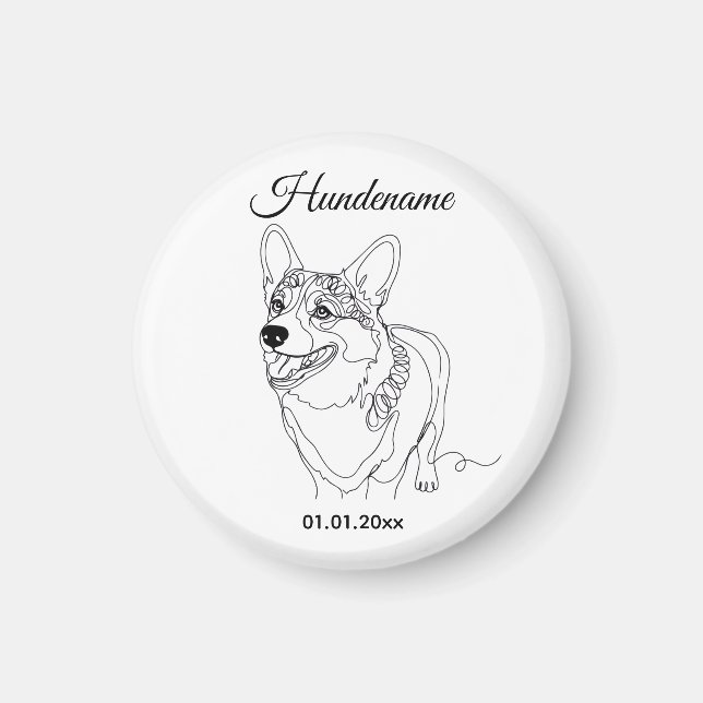 Imán Corgi Line Art personalized dog (Frente)