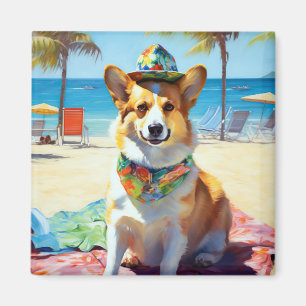 Imán Corgi on Beach, regalo de verano para los amantes 
