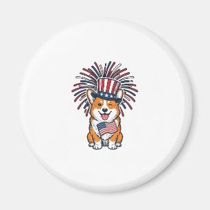 Imán Corgi Patriótico Fuegos Artificiales Diseño Vector