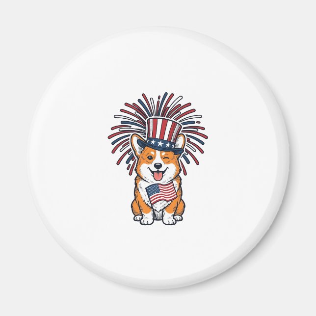 Imán Corgi Patriótico Fuegos Artificiales Diseño Vector (Frente)