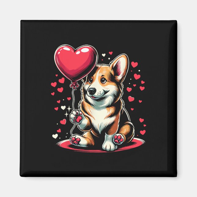Imán Corgi perro Día de San Valentín dueño de perro San (Frente)