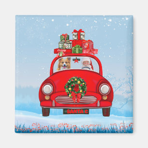 Imán Corgi Perro En Coche Con Santa Claus
