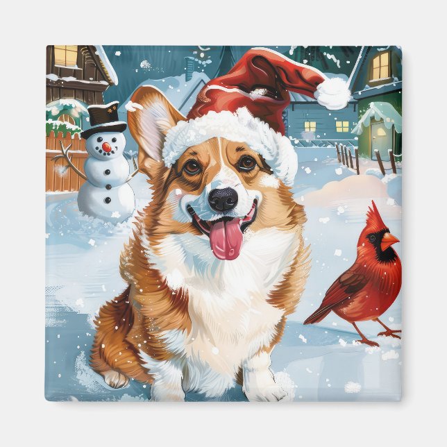 Imán Corgi Winter Navidades Wonderland Alegría (Frente)