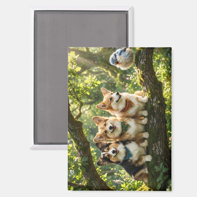 Imán Corgis y pájaro (Anverso/Reverso)