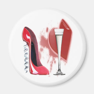 Imán Corkbolt Red Stiletto Shoe, Champagne y Heart