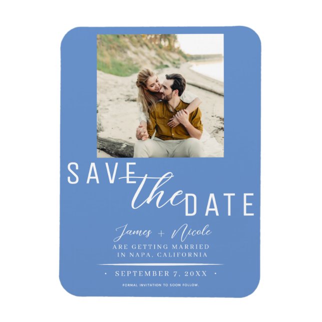Imán Cornflower Blue Save the Date Photo Boda (Vertical)