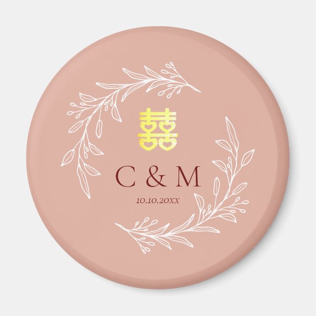 Imán Corona de hojas de rosa polvorienta boho para boda (Frente)
