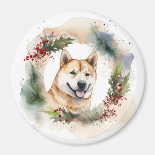 Imán Corona de Navidad Akita Perro Festivo