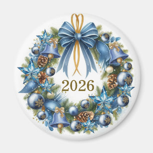 Imán Corona de Navidad azul y dorada personalizable