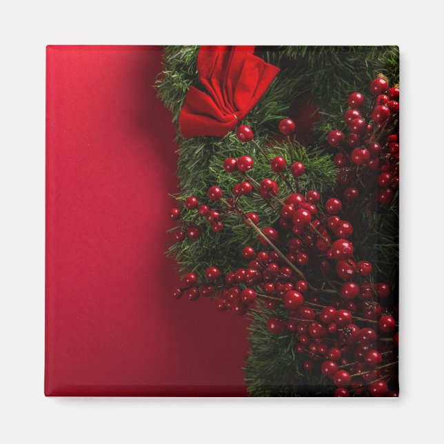 Imán corona de Navidad con bayas rojas (Frente)