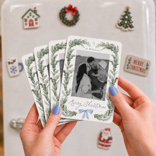 Imán Corona de Navidad con Lazo Azul Botánico Foto de N