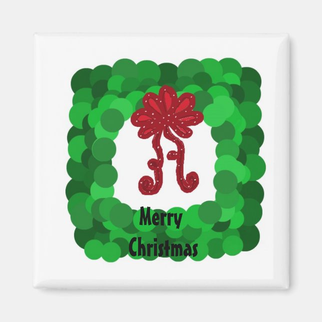 Imán Corona de Navidad cuadrada verde elegante (Frente)