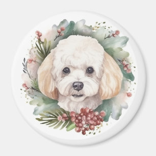 Imán Corona de Navidad de Caniche Perro Festivo