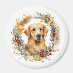 Imán Corona de Navidad de Golden Retriever Perro Festiv