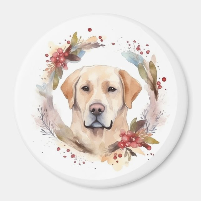 Imán Corona de Navidad de Labrador Cachorro Festivo (Frente)