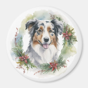 Imán Corona de Navidad de Pastor Australiano Perro Fest