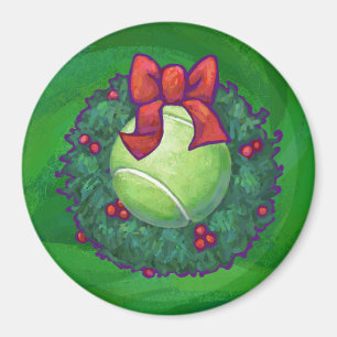 Imán Corona de Navidad de Pelota de Tenis sobre Verde