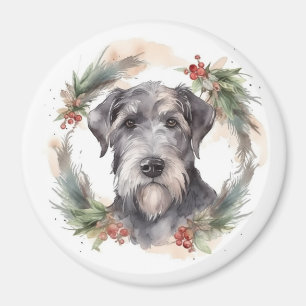 Imán Corona de Navidad Wolfhound Perro Festivo