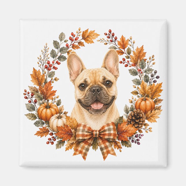 Imán Corona de Otoño con Bulldog Francés (Frente)