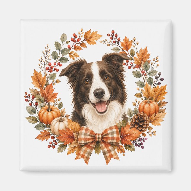 Imán Corona de otoño de Border Collie (Frente)