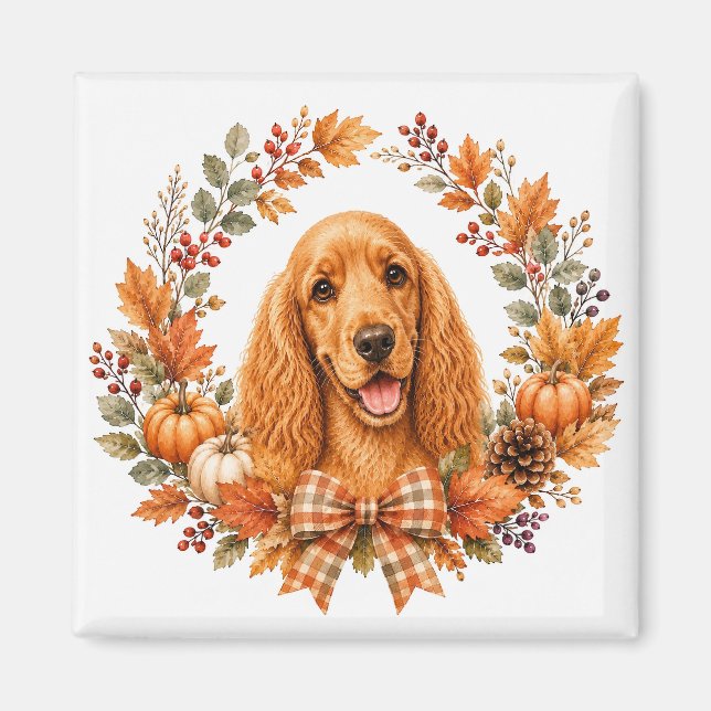Imán Corona de Otoño de Cocker Spaniel (Frente)