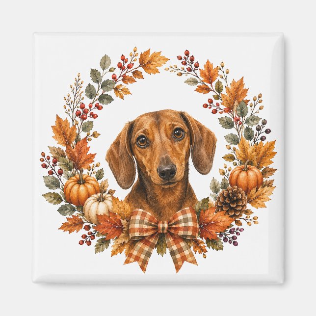 Imán Corona de otoño de Dachshund (Frente)