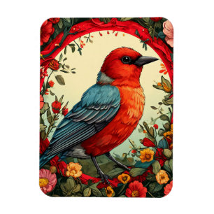 Imán 🌸 Corona Floral de Pájaro Rojo Decoración de la N