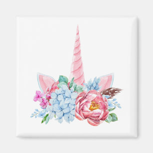 Imán Corona floral del unicornio de la acuarela