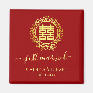 Imán Corona floral recién casados boda china roja
