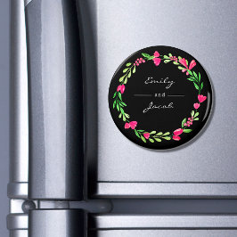 Imán Corona floral rosa elegante con el nombre de la pa