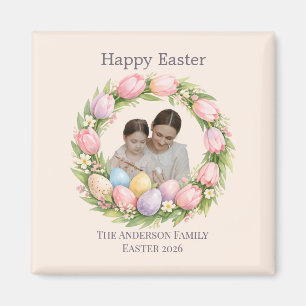 Imán Corona Floral y Foto Familiar Pascua Personalizada
