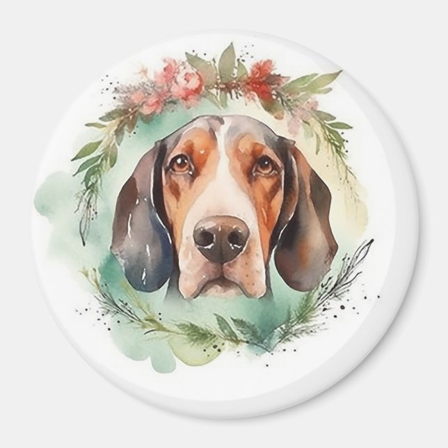 Imán Corona Navideña Festiva de Treeing Walker (Frente)