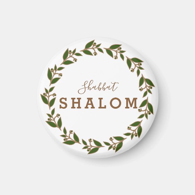 Imán Corona Verde Marrón, Shabat Shalom Acuarela (Frente)