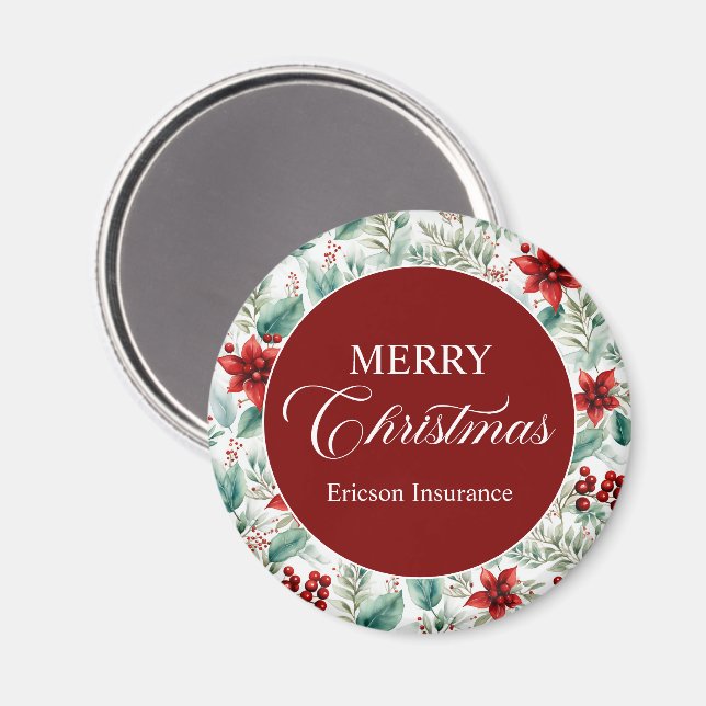 Imán Corporate Christmas Greenery Poinsettia  (Anverso/Reverso)