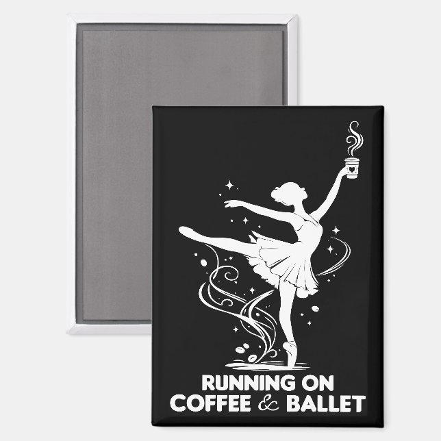 Imán Corriendo con Café y Bailarina de Ballet Divertida (Anverso/Reverso)