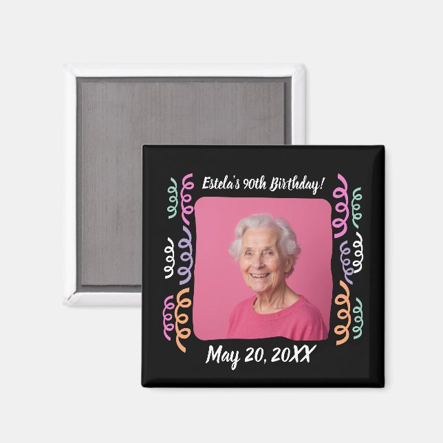 Imán Corrientes de cumpleaños 90 personalizadas Foto Re (Anverso/Reverso)
